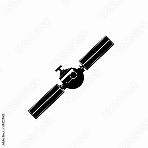 Space Technology Satellite Icon Vector Silhouette Flat Minimal Futuristic Design Isolated on White Background for Global Communication and Telecommunications