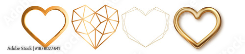 elegant 3d render illustration of various golden heart frames, perfect for valentine's day, anniversaries, and romance concepts.
