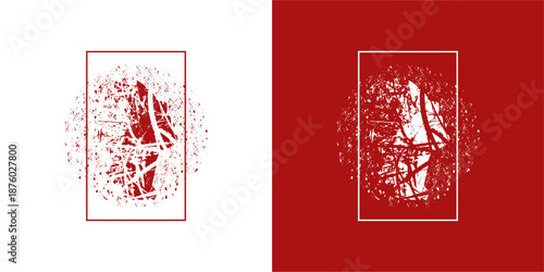 Creative human head with formed from dynamic ink splash and distressed brush textures, Abstract emblem concept with grunge disintegration or dispersed for brand identity