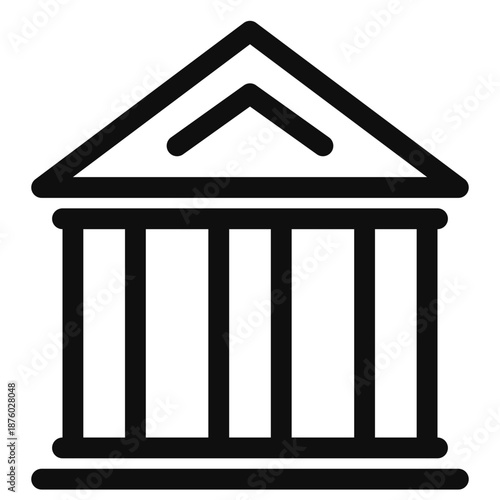 Simple illustration of a building with columns and a triangular roof on a plain white background