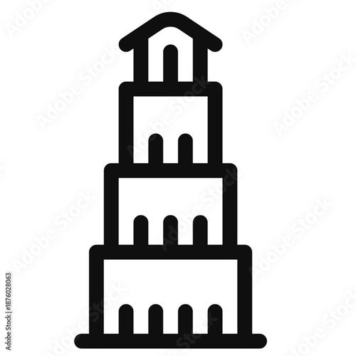 A minimalist illustration of a stylized three-tiered architectural structure