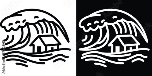 tsunami Two-tone version in black and white background