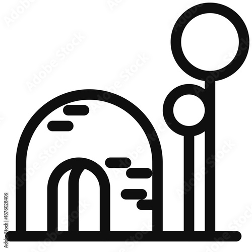 Simple architectural illustration of a building with distinctive features