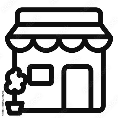 Illustration of a simple storefront with a potted plant outside