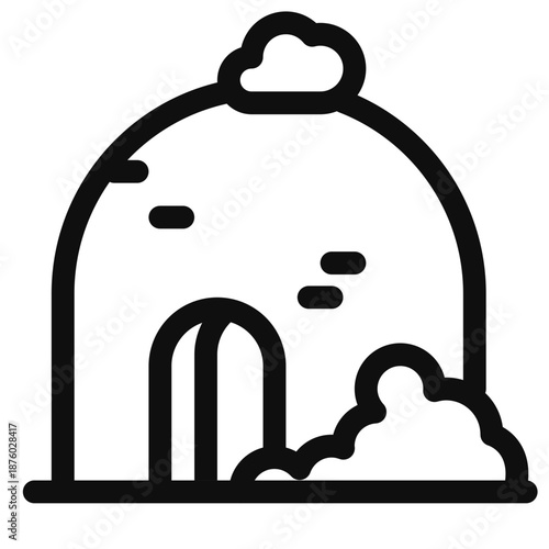 Simple line illustration of an arched entrance with clouds in a minimalist style