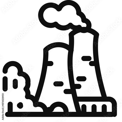 Industrial landscape with smokestacks emitting smoke and pollution into the atmosphere