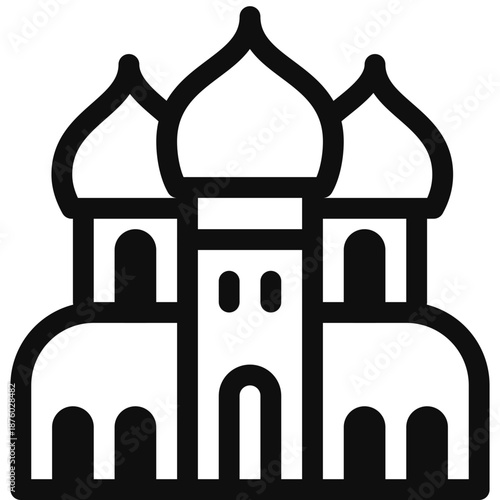 Simplified illustration of a historic building with multiple domes and arched entrances