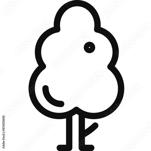 A simple illustration of a cartoon tree with a smiling face on a white background