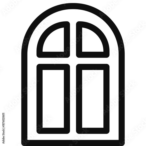 Simple illustration of a window with arched top and four panes