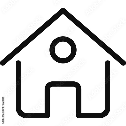 Simplified black line illustration of a house with a circular window on a white background