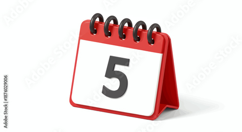Red and white desktop calendar showing the number five.