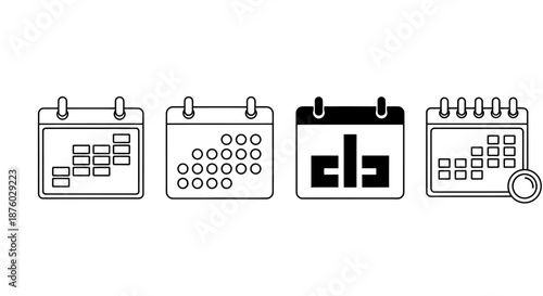 Set of four different calendar icons representing scheduling and date management.