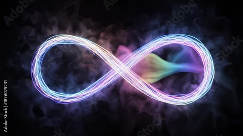 Glowing Infinity Symbol Against Smoke Cloud Backdrop, Abstract Background