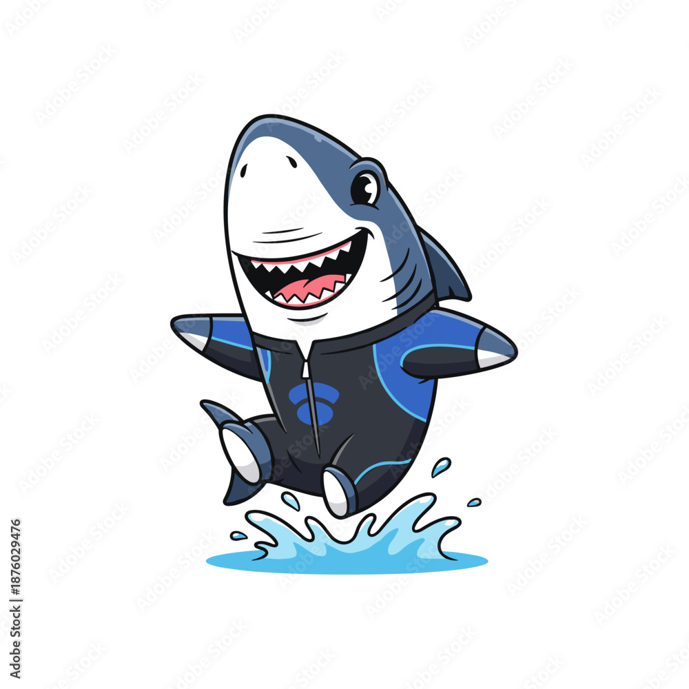 Fototapeta premium funny cartoon shark character with big smile and sharp teeth