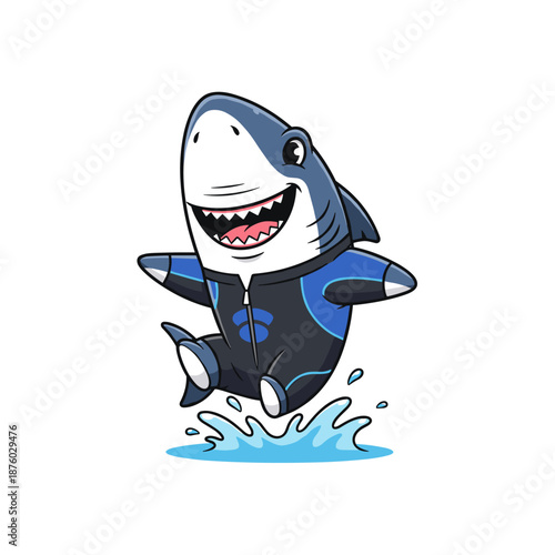 funny cartoon shark character with big smile and sharp teeth