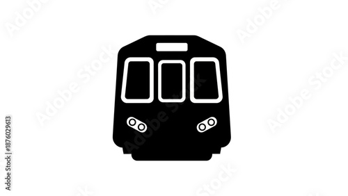 Front view of a simple black train on a white background