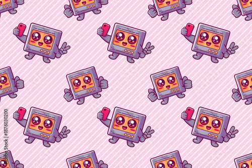 cute microwave character seamless pattern illustration background 