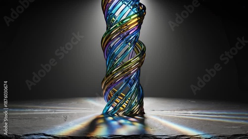 Iridescent Metal Sculpture Illuminated by Spotlight