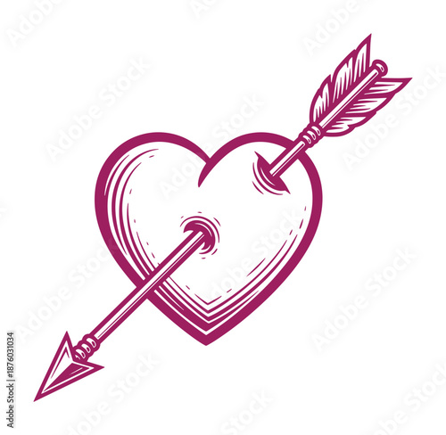 heart pierced by an arrow in a romantic illustration style
