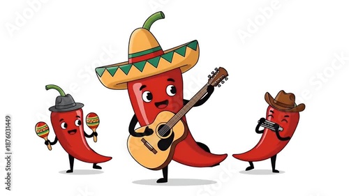 Wallpaper Mural Animated Red Chili Peppers Play Music Fiesta Mariachi Western Cowboy Torontodigital.ca