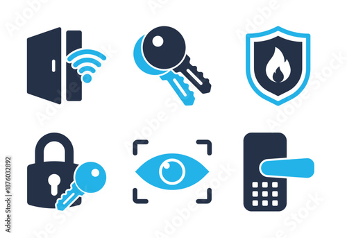 Security and Door Access icon set. Solid glyph series icons