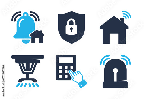 Home Alarm and Protection icon set. Solid glyph series icons