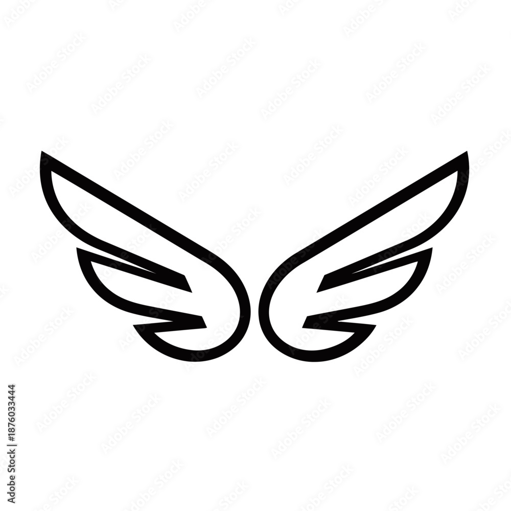 Fototapeta premium Minimalist black outline drawing of a pair of stylized wings, symbolizing flight and freedom.