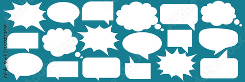 A set of chat box designs for comments on social media or comics. Vector designs of speech bubbles, text boxes, and conversation chat columns in comics.	
