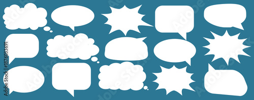 A set of chat box designs for comments on social media or comics. Vector designs of speech bubbles, text boxes, and conversation chat columns in comics.	

