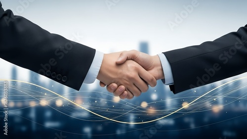 Business partnership for long-term growth, handshake with abstract corporate background