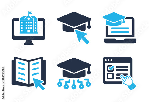Digital Education and E-Learning icon set. Solid glyph series icons