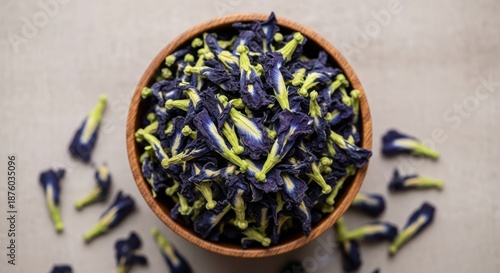 Blue Pea Flowers in Bowl.