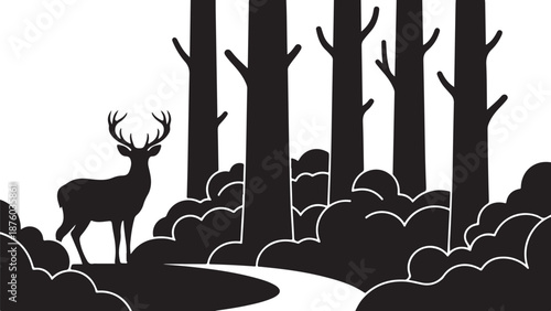 Deer standing alone in a forest at night time