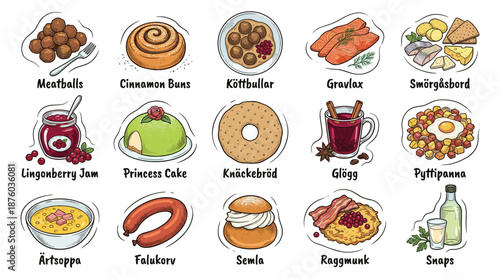 Assorted traditional European pastries and desserts on display with various sweet treats and beverages