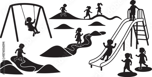 Children playing on a playground with slides and swings