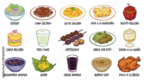 Assorted Traditional Dishes from Various Cultures and Cuisines Around the World Displayed in a Vibrant Flat Illustration