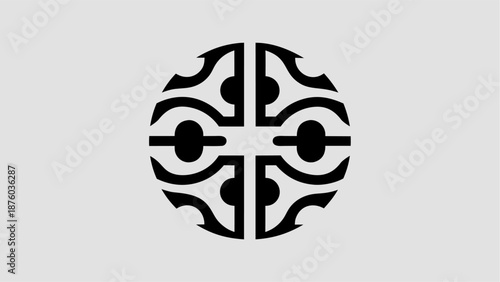 Vintage guitar music icon with notes and decorative symbols