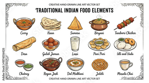 Assorted traditional Indian dishes and desserts displayed on a table