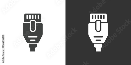 Ethernet Cable Connector icon. Solid glyph series icon