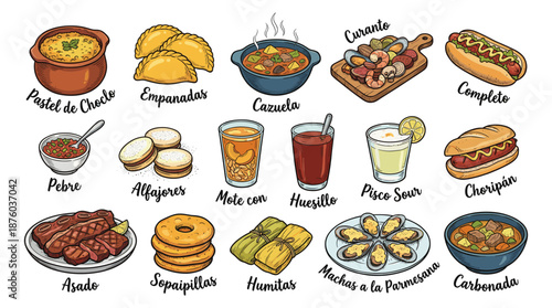Assorted Latin American Dishes and Drinks on Display