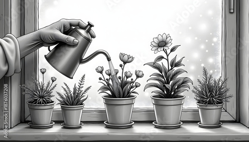 Winter Garden coloring book on the windowsill