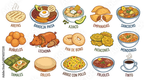 Assorted traditional dishes and pastries arranged on a table, showcasing various culinary delights and beverages in a vibrant display