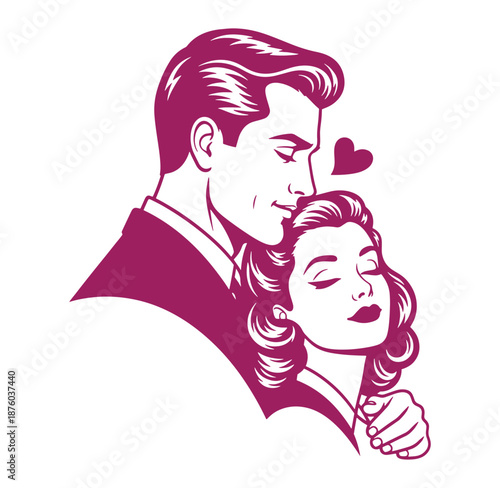 man in love embracing woman with heart above their heads romantically  tender moment