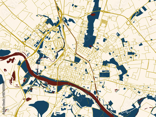 Poster-style map of Pavia, Italy using minimal cream and gold map
