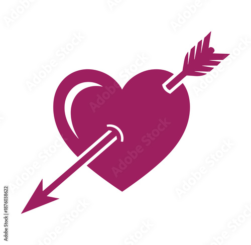 Pink heart pierced by an arrow symbolizing love and passion