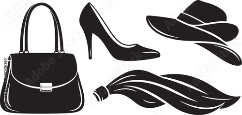 Fashion accessories set with handbag and high heel shoe