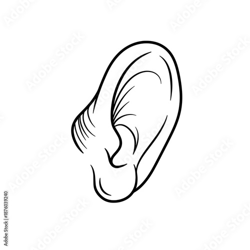Black and white minimalistic illustration depicting human ear with detailed inner structure