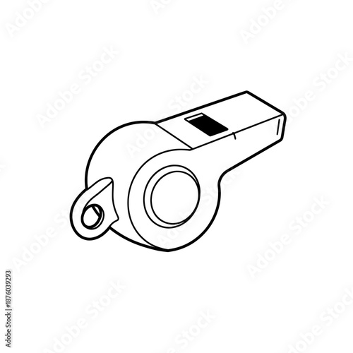 A black outline of a whistle at an upward facing angle, in the bottom half of the image