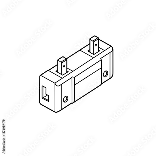 Rectangular adapter featuring two protruding prongs with holes for secure connection