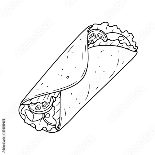 Outlined wrap with tomato, lettuce, cheese filling